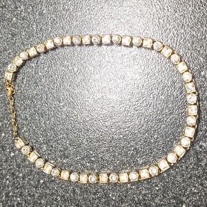 Monet Necklace Rhinestones Round Square Gold Tone Linked Chain